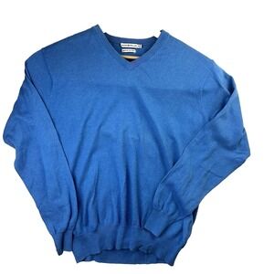 PETER MILLAR Men's Sweater Luxury Blend Size M Blue Cotton & Cashmere V-Neck